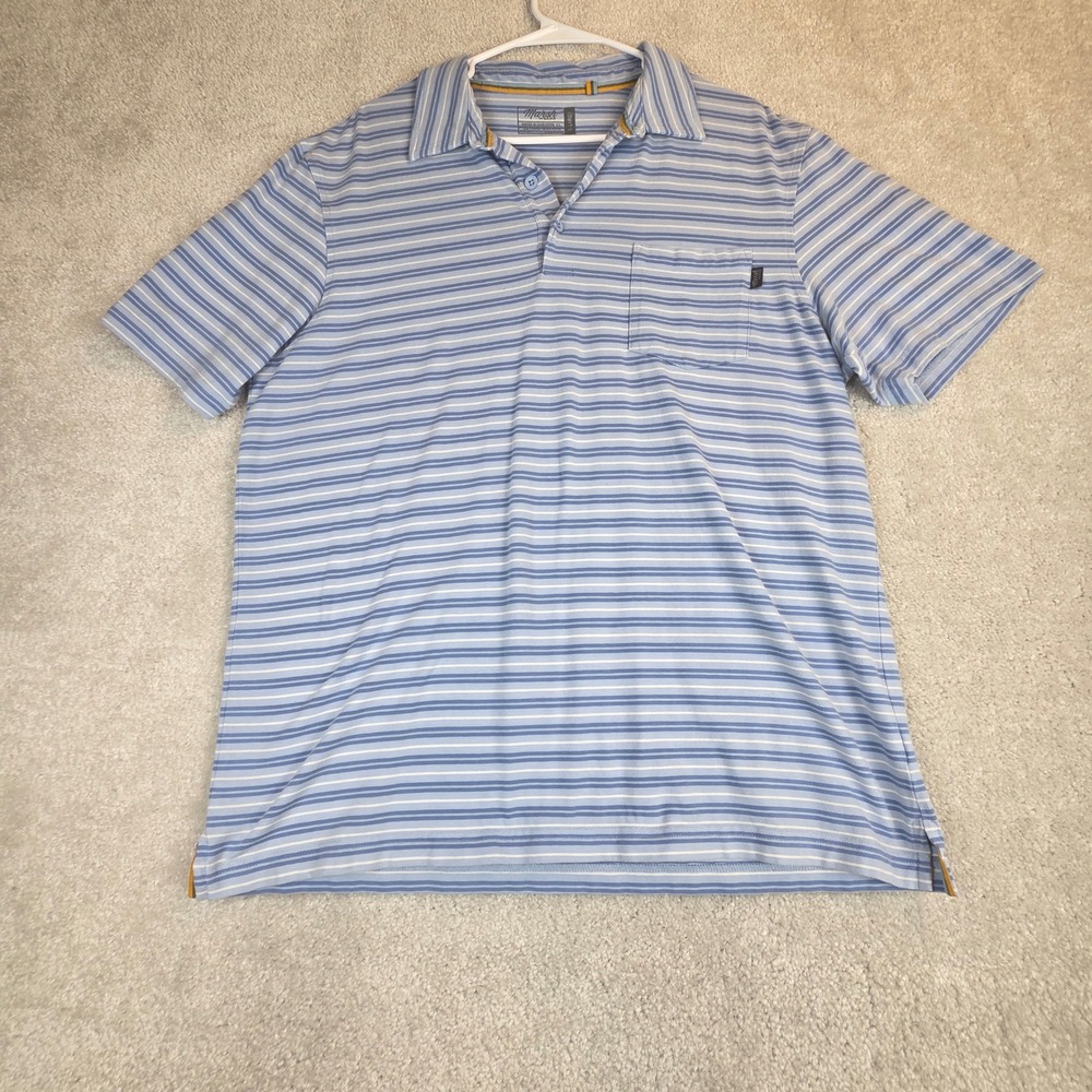 Marsh Wear Mens XL Blue Striped Short Sleeve Pocket Polo Shirt Cotton Blend